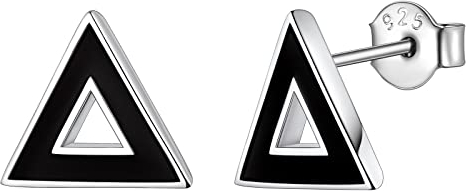 FindChic 925 Silber Ohrstecker Dreieck Ohrringe Damen Herren schwarz Ohr Piercing Helix Ohrschmuck für Weihnachten Geburtstag Valentinstag