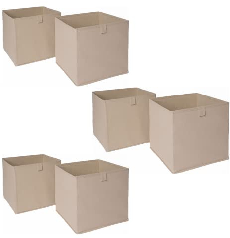OHS Set of 6 Fabric Storage Boxes Home Organiser Toys Clothing Bathroom Pop Up Collapsible Foldable Cube Box, Natural Beige