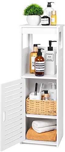 Bathroom Cabinet Free Standing, Slim Bathroom Storage Unit with Door, Small Storage Cabinet Unit for Bathroom, Living Room, Bedroom, Kitchen, Office, White
