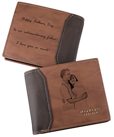 INBLUE Personalisierte Gravierte Bifold-GeldböRse, Individuelle Leder-GeldböRse mit Foto und Text Graviert, Geschenke für MäNner, Ehemann, Vater, Sohn, Trauzeugen