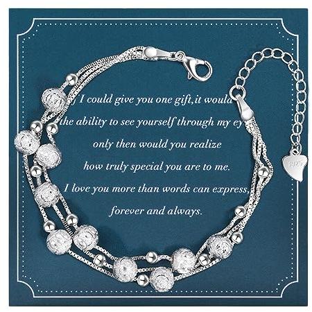 YELUWA Geschenke für Frauen, Silber Armband für Damen, Verstellbarer Damen Armband mit Perlen, Armkette Frauen, Silber 925 Armband Geburtstag Geschenk für Mädchen Schwester Freundin Töchter Mutter