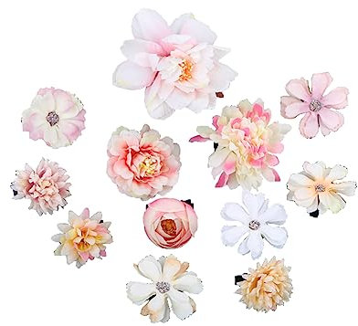 12PCS multicolore bohème fleur épingle à cheveux rose avec cheveux artificiels pince à fleurs bohème mariée pince à griffes pince à cheveux accessoires pour les filles et les femmes