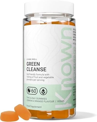 Gummies Délicieux Green Cleanse Known – Chlorella & Bactéries Amies de l’Intestin – Saveur Citron & Orange – 60 Gummies Vegan, 1 Mois