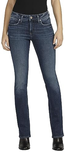 Silver Jeans Co. Women's Elyse Mid Rise Comfot Fit Slim Bootcut Jeans, Med Wash EAE366, 28W x 33L