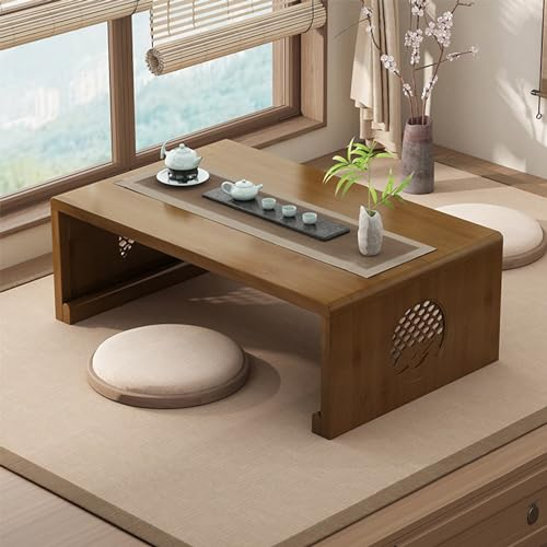 Table de Sol à thé Chinois en Bambou Table Basse Pliable Japonaise Table d'autel for la méditation Table de Tatami Pliable Portable Basse for Salon,décoration de la Maison (Noyer, L)
