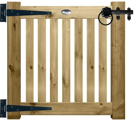 Premier Garden Supplies Pedestrian PATHWAY Gate Vertical Picket Pale Boards Rebated in a Thick H-Frame Height: 3ft (90cm | 900mm) x Width 3ft (90cm | 900mm) with a Ring Latch 450mm Hinge Pack