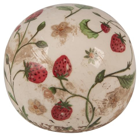 Clayre & Eef Dekoration Ball Ø 10x10 cm Beige Rot Keramik Erdbeeren Wohndeko