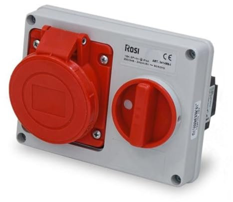 Presa interbloccata orizzontale con sezionatore interruttore, ad incasso, 380V, 5 poli 3P+N+T, 32A, IP54 - Rosi 14.3434R6-I
