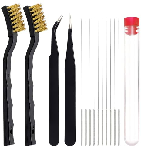 3D Drucker Düsenreinigungsnadeln Reinigungsset, 15 Stück 3D Drucker Düsen-Reinigungsset 3D Druck Zubehör mit 0,4mm Reinigungsnadeln, Drahtbürste aus Messing und Pinzette