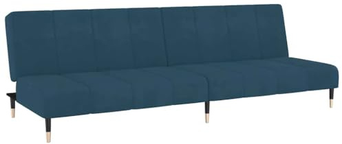 vidaXL Schlafsofa 2-Sitzer, Schlafcouch für Wohnzimmer Heimkino Büro, Gästebett mit Holzrahmen, Sofabett Tagesbett Couch Sofa Ausziehbar, Blau Samt