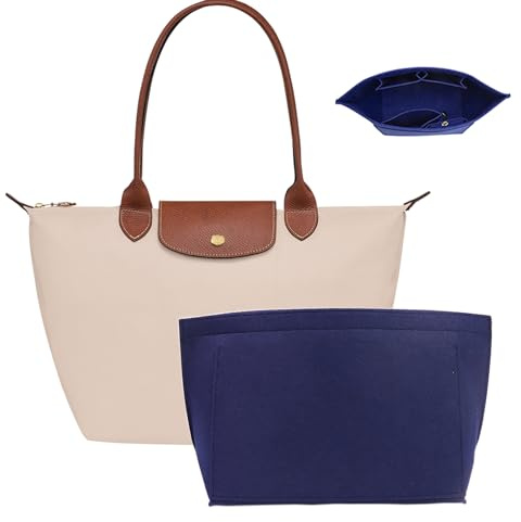 Umiup Handtaschen-Organizer-Einsatz für Longchamp Le Pliage M Handtaschen-Einsatz, Filz-Handtaschen-Organizer, große Tragetasche mit Getränkehalter, Taschen-Organizer mit Reißverschluss, 8 Fächer