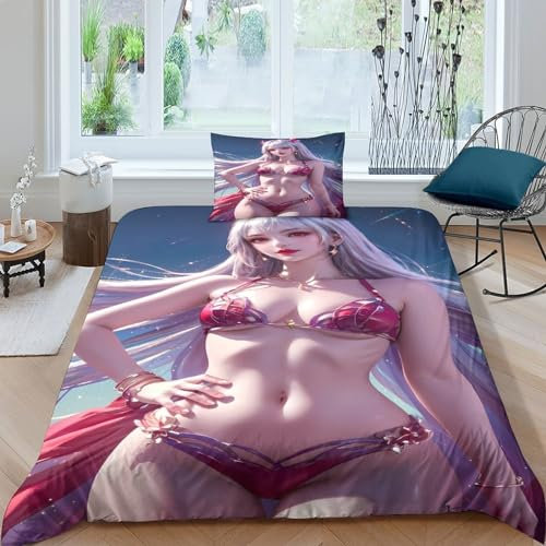 Sexy Körper eines Teenagers 3D Gedruckter comics Für Kinder Mädchen Jungen Bettwäschegarnitur Bettbezug Set Und Kissenbezüge Reissverschluss Weich Microfaser Bettwäsche 2 Teilig Single（135x200cm）