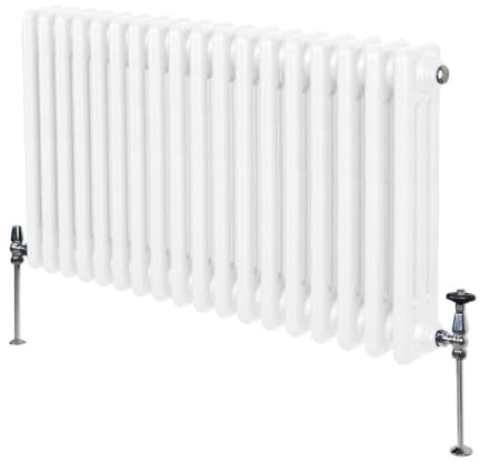 Radiateur Traditionnel à Triple Colonne 600 x 832 mm, Chauffage Moderne Horizontal en Acier au Carbone Blanc Brillant, Cuisine Salon Salle de Bain [Brosse, Attaches Murales & Supports INCLUS]