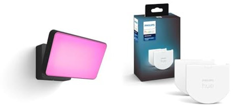 Philips Hue White & Color Ambiance Projecteur Extérieur DISCOVER Aluminium Noir & Module d'interrupteur mural, Pack de 2, Blanc, fonctionne avec Alexa