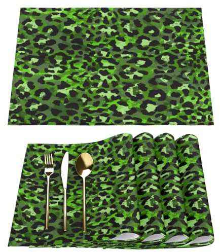 Leopard Print Placemats Fabric Table Mats Set of 6 Leopard Skin Placemat for Kitchen Dining Table Home Washable Non-Slip Heat Place Mat