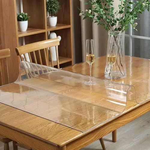 Transparente Tischdecke aus PVC, Tischdecke, Unterlage für Tisch, wasserdicht, weiches Glastuch, Küche, ölbeständig, transparent, 90 x 160 cm