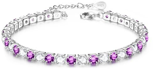 Lila Fußkette, Tennis Fusskette für Frauen, Silber 925 Stabil, Armband Damen, Armbänder Geschenk, 8.5in+2in