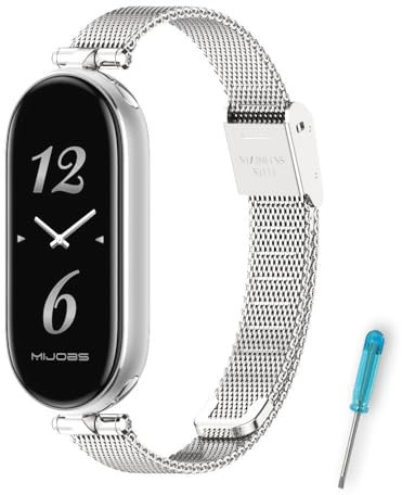 MIJOBS Armband Kompatibel mit Xiaomi Band 9, Xiaomi Band 8 Edelstahl Metall Ersatzband für Mi Fit Band 8, Mi Fit Band 9 Armband Schnellverschluss, Wasserdicht, Atmungsaktiv,Frauen