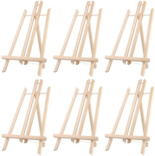 MUKLEI Lot de 6 chevalets de présentation en bois de pin de 40 cm - Mini chevalet réglable - chevalet de table, trépied pliable pour loisirs créatifs, cadres d'affichage