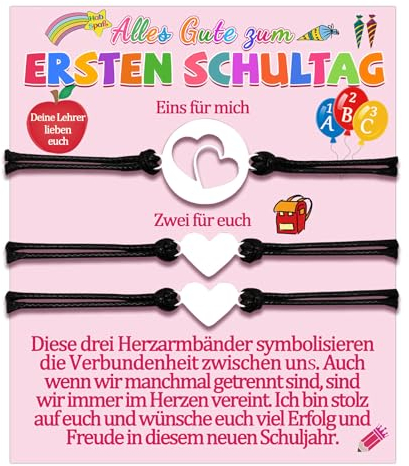 Schulkind Einschulung Armband Geschenk Mädchen Junge Schuleinführung Geschenke zum Schulanfang für Schulanfänger Armbänder Erster Schultag Einschulungsgeschenk Endlich Schulbeginn Schmuck (Herz 2)