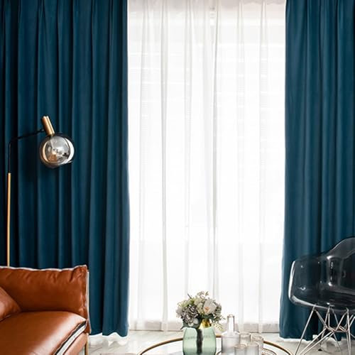 Whoiy Vorhänge Blickdichte Blau mit Ösen 2er Set für Schlafzimmer, Einfarbig Gardine Samt Verdunklungsvorhang Wohnzimmer Kinderzimmer Vorhang, 244x132 cm (B x H)