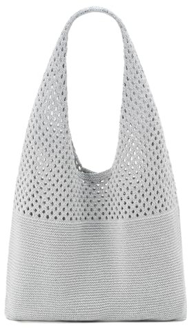 QIUTIMIY gehäkelte Mesh Strand crochet bag,Boho Sommer Urlaub Umhängetasche Stricken häkeltaschen für Frauen ，hellgrau