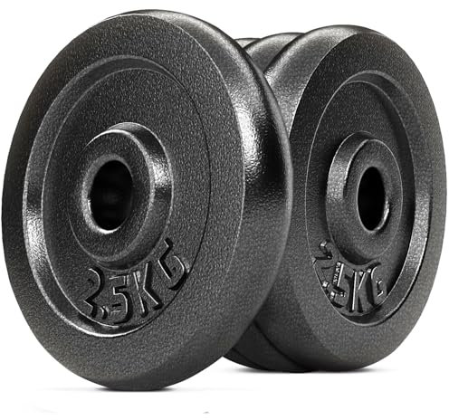 Amonax Cast Iron Weight Plates Set, 2.5kg, 5kg, 10kg Dumbbell Plates for 1 Weight Bars, Metal Barbell Plates for Weight Lifting Hip Thrust, Steel Weight Plates for Home Gym (Round | 2.5KG x 4)