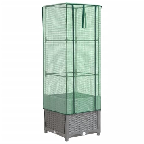 vidaXL Hochbeet, Pflanzkasten mit Gewächshaus-Aufsatz, Frühbeet für Balkon Garten Terrasse, Gemüsebeet Blumenbeet Pflanzbeet, Rattan-Optik