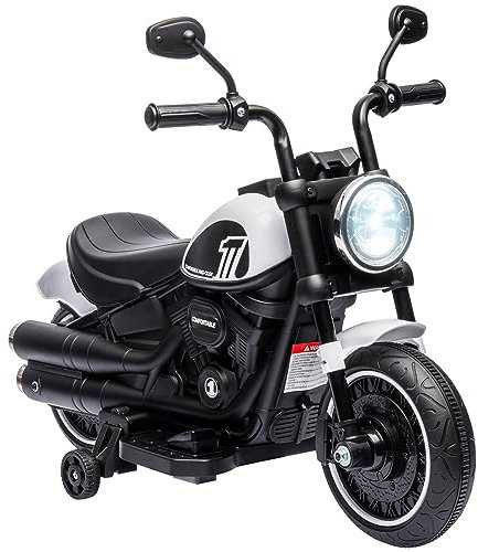 HOMCOM Kindermotorrad Kinder Elektro-Motorrad Elektrofahrzeug Kinderfahrzeug mit 2 abnehmbaren Stützrädern, 3 km/h, für 1,5-3 Jahre Kinder Weiß 76 x 42 x 57 cm