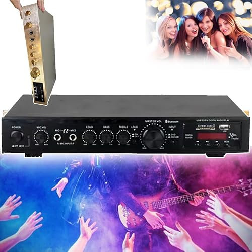 PLABNK Amplificateur HiFi 600 W (Son Surround), Amplificateur Numérique - 5 Canaux FM USB Stéréo, Prise Charge La Radio FM/AM, Réglage du Volume, avec Télécommande/antenne, pour Karaoké,Gold