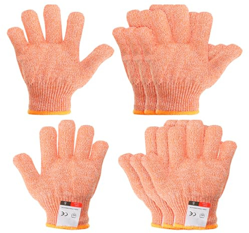 PATIKIL Cut Resistant Gloves, X-Small, Orange, 4 Pair | Level 5 Protection, Anti Cutting Gloves, for Kitchen Wood Carving Working