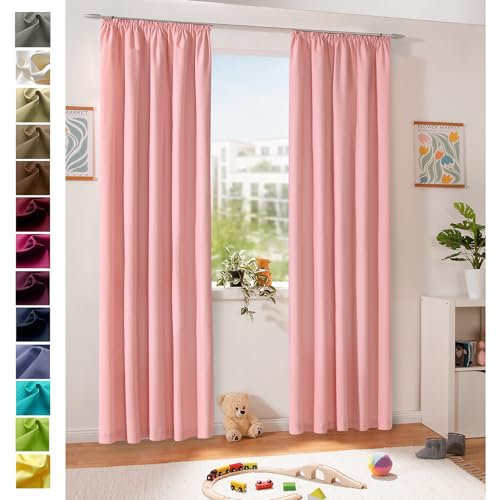 heimtexland ® Dekoschal Baumwolle Uni Blickdicht Vorhang Kräuselband Gardine Kinderzimmer Pastell Rosa HxB 245x135 Typ625