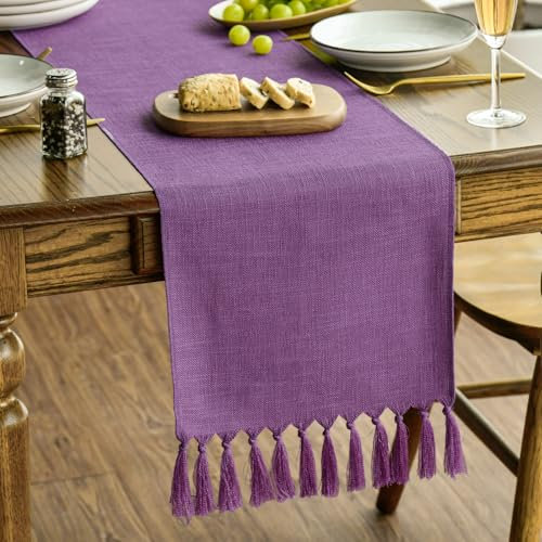 Artoid Mode Flieder Lila Landhausstil Quasten Tischläufer, Waschbar Küche Tisch Dekoration Party Geburtstag Hochzeit Dekor 33x243 cm