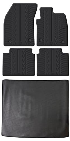 Travall Rubber Boot Mats & Car Mats Bundle compatible with Ford Focus Estate (2014-2018) Heavy Duty Floor Mats Moulded Premium Mats Easy Clean Black with Clips - Anti Slip All-Weather Protection