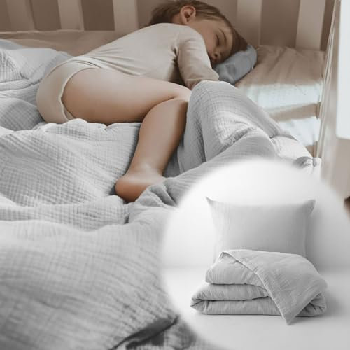 PaLulli® Bettwäsche Musselin Set 135x200 cm | Kissenbezug 80x80 cm | Kinderbettwäsche aus 100% Bio Baumwolle Oeko-TEX zertifizierte Babybettwäsche 135x200 cm + 80x80 cm (Grau)