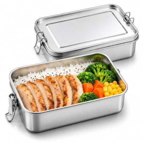 Palmcee 2pcs Stainless Steel Lunch Box with Lock Clip for Adults and Kids | 850ml Metal Lunch Box Portable Food Containers, Lunchbox for Salads,Sandwich, Snacks, School,Work, Camping