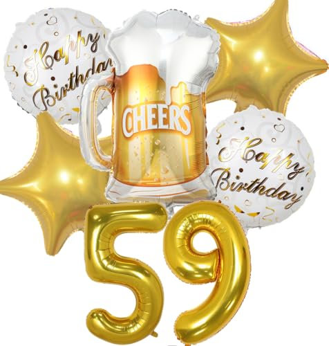 Feelairy Luftballon 59. Geburtstag, 7 Stück Gold, Ballon, Bierflasche Deko, Helium Ballons, Unisex-Erwachsene