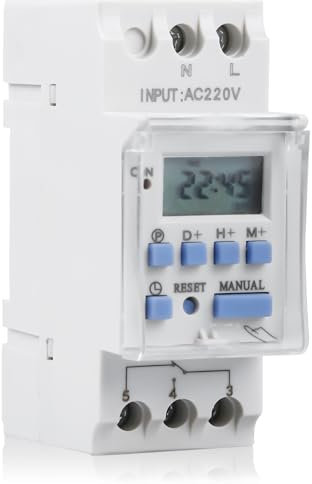 Digital Zeitschaltuhr Hutschiene, Hutschienen-Zeitschaltuhr Digital mit LCD Display, DIN-Schiene für Straßenlaternen, Neonlampen(Weiß)