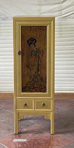 Kunibert Armoire chinoise antique Tibet Asiatique 1 porte Largeur 45 x Hauteur 131 cm Doré
