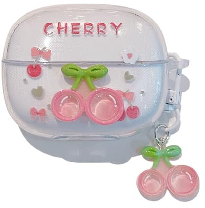 GULVQYF Earbuds Case for Redmi Buds 6 Pro,Clear Cartoon Earphone Protective Cover with Hook,Soft TPU Shell for Girls Boys (Cherry)