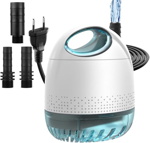 BAITAI Tauchpumpe (3500L/H, 75W, Durchflussregelbar), Ultraleise Wasserpumpe mit 5m Netzkabel, 3 Düsen für Aquarium, Teich, Brunnen, Wasserspiele, Hydroponik, Pool & mehr