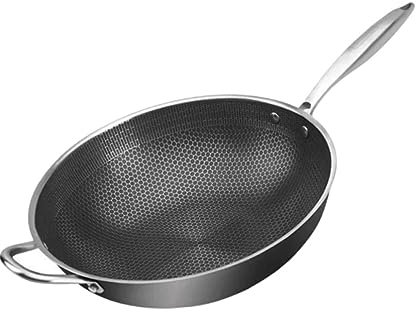UTHCLO Wok De Acero Inoxidable De Doble Asas Sartén Antiadherente De Panal Para Cocinas De Inducción y Eléctricas