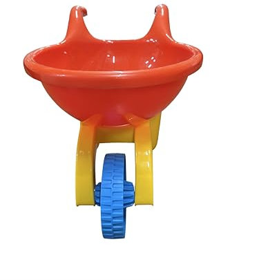 Carriola Giocattolo per Bambini, Rossa e Gialla con Ruota Blu, Plastica Resistente