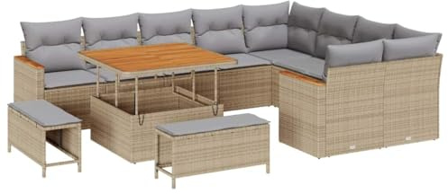 vidaXL Garten-Sofa-Set mit Kissen mit Speicher Beige Poly Rattan, Garten- und Terrassenmöbel, modulare Anordnung, UV-beständige Materialien, Bequeme Sofas für die frische Luft!