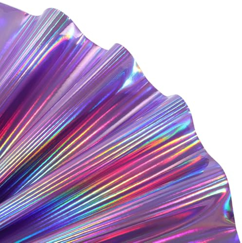 CALFOVERA 1.35×0.3M Holographic Mirror Reflective Vinyl Fabric Iridescent PU Leather Roll Holographic Leather Fabric Sheet for Sewing Earring Handbag Wallets Bows Making (Lilac)