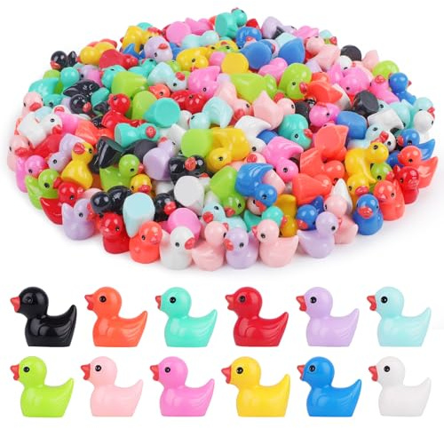 KIPEREE Mini Ducks - Assorted Colors, Cute and Colorful Mini Figures for DIY Crafts, Fairy Gardens, Aquarium Decor, and Party Favors (240pcs Tiny Colors)