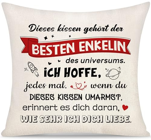 Yoskiasd Dieses Kissen Gehört der Besten Enkelin des Universums Kissenbezug Geschenk für Enkelin Frauen Mädchen von Oma Opa Inspirierend Graduierung Kissenbezug Geschenke Geburtstag