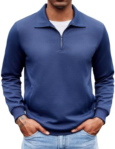 COOFANDY Polo Herren Langarm Feinstrick Slim Fit mit Reißverschluss Freizeit Basic Pullover