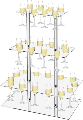HoldOneLight 3-Tier Champagne Display Rack, 32 Slots Stemware Holder | 32 Slots, Champagne Flutes Display Rack & Stemware Tower for Bridal Showers, Weddings, Christmas, Birthday Parties