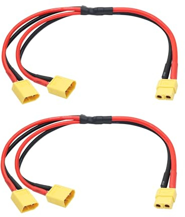 XT60 Lot de 2 câbles parallèles de batterie 12 AWG 1 femelle vers 2 mâles Adaptateur répartiteur Y 30 cm pour quadricoptère RC